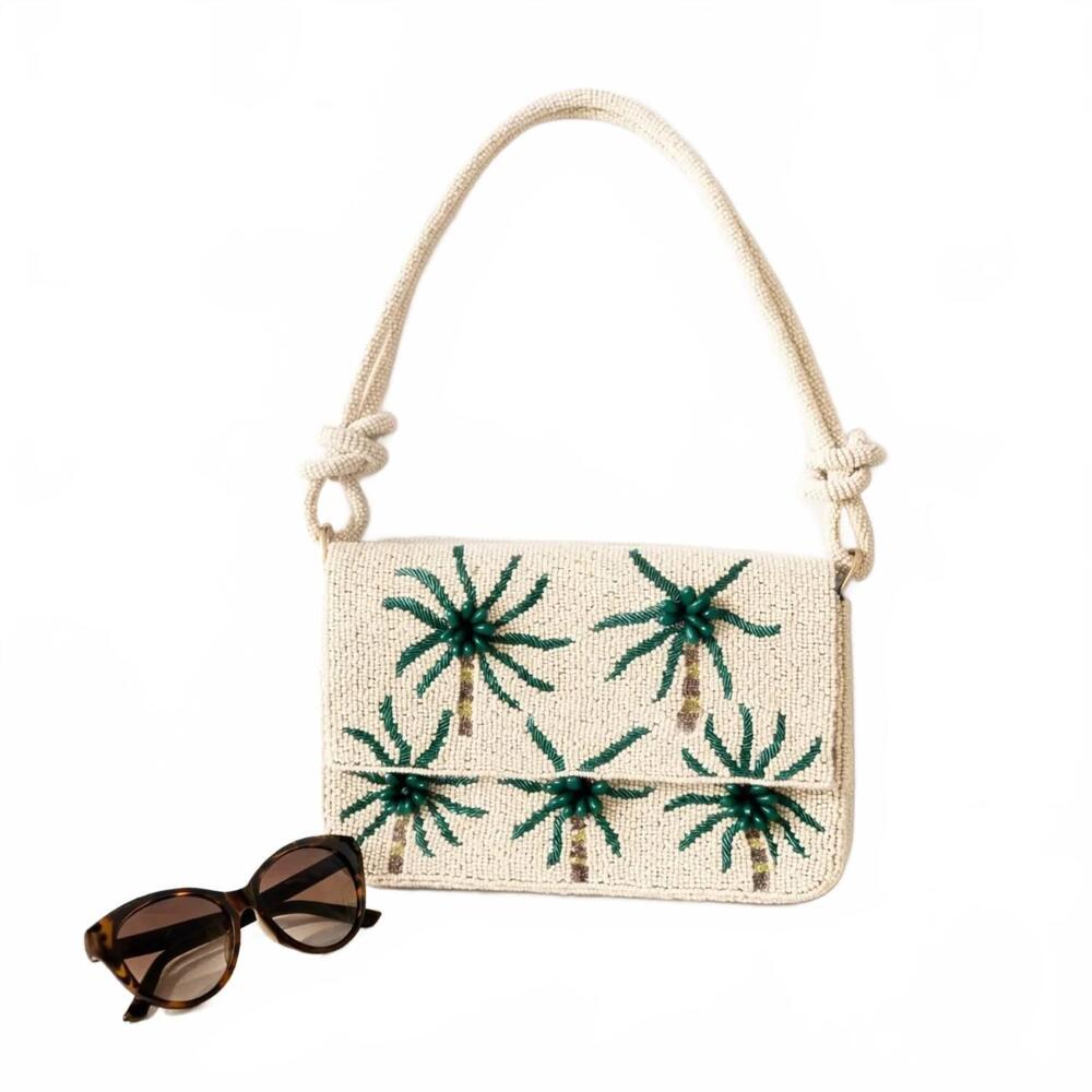 NEW PICK HAPPY women's hand-beaded knot handbag in green palm tree